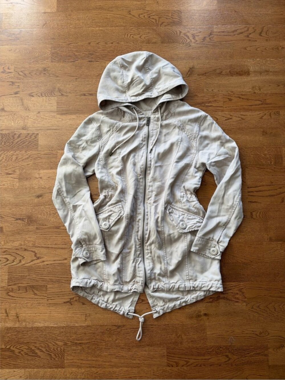 American Eagle Hooded Coat Women Jacket Twill Utility Anorak Khaki Tan Beige XS